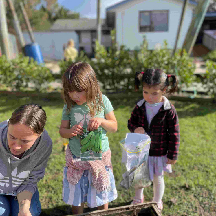 Toddlers gardening vegetables at Busy Bees Kerikeri Preschool