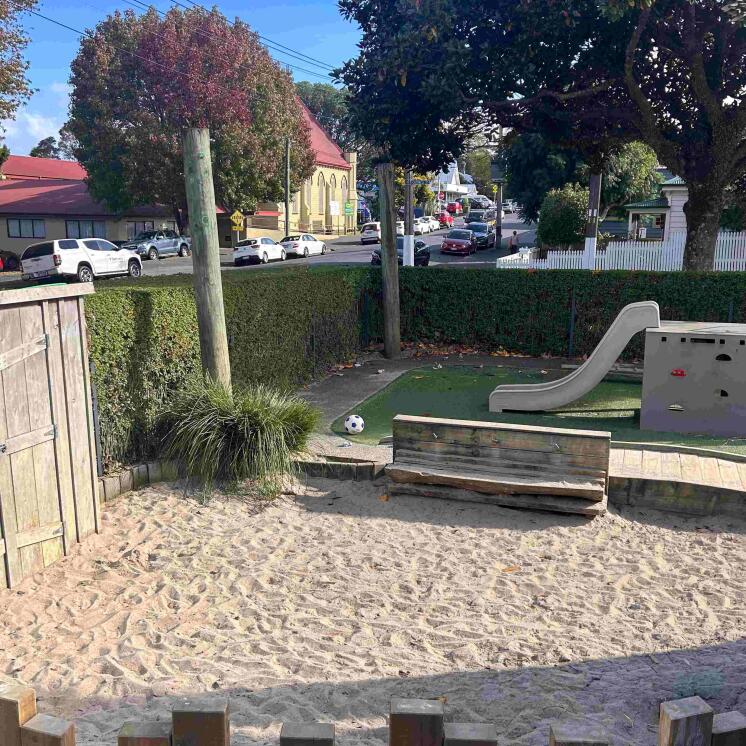 Busy Bees Onehunga Preschool sandpit outdoors 