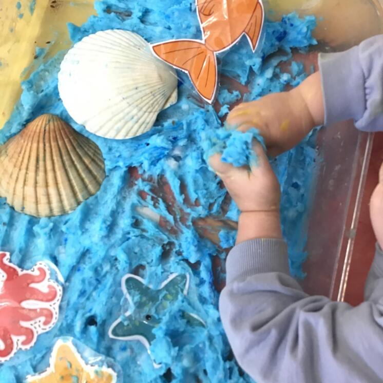 Ocean themed sensory bin for babies in Nursery at Busy Bees Onehunga